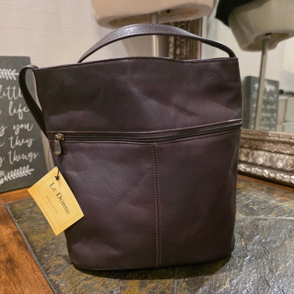 Dark Plum Leather-Effect Crossbody Bucket Bag